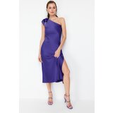 Trendyol purple sleeve detailed satin elegant evening dress Cene