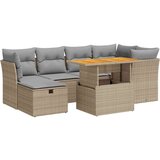 vidaXL Vrtna sedežna garnitura z blazinami 7-delna bež ratan/akacija | Shoptok.si