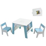 Kinder_Home dečiji drveni sto sa 2 stolice, sa korpom za igračke, konstruktore i ostavu za knjige - bela/plava ( TF-6266 ) cene