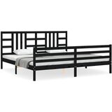 The Living Store Posteljni okvir z vzglavjem črn 200x200 cm trden les - Posteljni Okvir, (21525398) | Shoptok.si