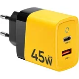 Microgrid GaN stenski polnilec z USB-A in USB-C vhodoma 45W rumene barve