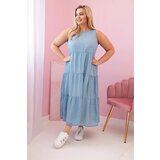 Kesi Włoski Plus Size women's dress made of lyocell, flared with ruffles light denim | Shoptok.si