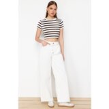 Trendyol Ecru Waist Detailed High Waist Wide Leg Jeans Cene