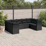  9-dijelni set vrtnih sofa s jastucima crni od poliratana Slike