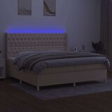  Box spring postelja z vzmetnico LED krem 200x200 cm blago, (20761271) | Shoptok.si