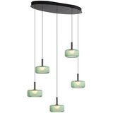 QAZQA Fiera Designer Pendant Lamp: Gunmetal Finish with Green Glass, Integrated LED, 3-Step Dimmable, 5-Light Easylift Cene