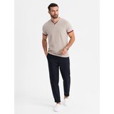 Ombre Men's T-shirt with contrasting inserts and v-neck - beige | Eponuda.ba