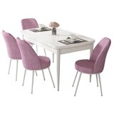 Hanah home trpezarijski set Via, sto na razvlačenje i 4 stolice, bela ploča, roze tkanina Jerry | Eponuda.com