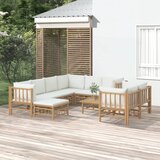 Maison Chic Seti vrtnega pohištva - Vrtna garnitura 10-delna s kremno belimi blazinami bambus, (21797113) | Shoptok.si