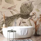  Foto tapeta - Bird among the leaves - floral motif with a flying peacock in cool tones 100x70 Vodootporna | shoptok.hr