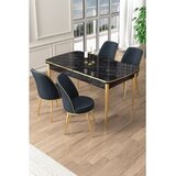 Hanah home trpezarijski set Pale, sto na razvlačenje i 4 stolice, ploča u dekoru crnog mermera, zlatne noge, antracit tkanina Babyface | Eponuda.com