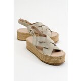 LuviShoes Lontano Women's Beige Suede Genuine Leather Sandals Cene