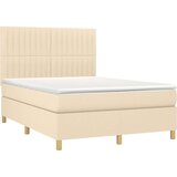 vidaXL Box spring postelja z vzmetnico krem 140x190 cm blago | Shoptok.si