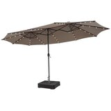  Terasni suncobran, dvostruki suncobran 470cm, s 48 solarnih LED svjetala + podna baza - smeđe boje | shoptok.hr