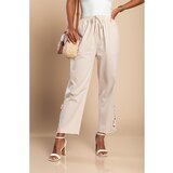 Fenzy Elegantne Pamučne Hlače S Čipkom, Krem | shoptok.hr