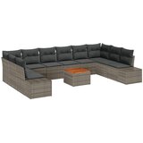 vidaXL 11-delna vrtna sedežna garnitura z blazinami Siva Poly Rattan Cene