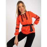 Fashion Hunters Orange formal blouse with lace and tie Cene