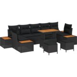 vidaXL Set za vrt od 10 dijelova s jastučićima Crna Poli Ratan Akacija | shoptok.hr