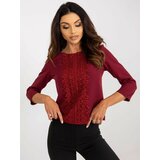 Fashion Hunters Short burgundy formal blouse with 3/4 sleeves Cene