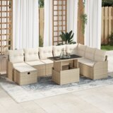 vidaXL 9-delni vrtni sofa set z blazinami Bež poli ratan | Shoptok.si