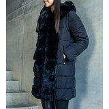 Gemre Black long quilted jacket with detachable sleeves adorned with fur Louis | Shoptok.si