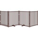 vidaXL Ograda za pse z vrati zložljiva 4 paneli rjava 320cm topolovina | Shoptok.si