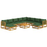 The Living Store Vrtna sedežna garnitura 11-delna z zelenimi blazinami trden les - Vrtna Sedežna Garnitura, (21460247) | Shoptok.si