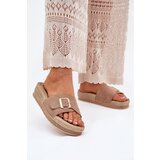 Boto Women's Platform Sandals With Gold Buckle Dark Beige Selira | Eponuda.ba