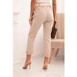 Kesi Włoski Women's viscose pants with a belt and rolled-up hem beige | Shoptok.si