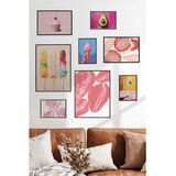 Wallxpert set od 8 manjih uramljenih slika Çgs-076, roze motivi – kolači, sladoled, avokado i školjke, crni ram Cene