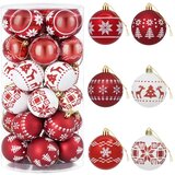  Set božićnih kuglica 30 kom. Crvena i bijela Ø 6 cm Plastika - Crvena i bijela (klasični nordijski motiv) | shoptok.hr