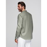 Ombre Men's linen shirt with stand-up collar and pocket REGULAR FIT - khaki | shoptok.hr