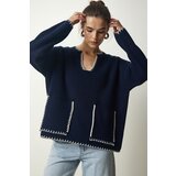Happiness İstanbul Women's Navy Blue Stitch Detailed Pocket Knitwear Sweater Cene