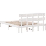 vidaXL posteljni okvir z naslonjalom Bela 140x200 cm iz trdnega bora | Shoptok.si