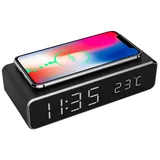 digitalni sat s funkcijama alarma i bežičnog punjenja, crne boje