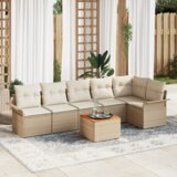 vidaXL Set vrtne sofe s blazinami Bež Poli Ratan Acacia | Shoptok.si