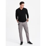 Ombre Men's pants with cargo pockets and leg hem - grey Cene