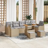 vidaXL 10 delni vrtni set sof z blazinami bež poly ratan akacija | Shoptok.si