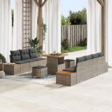  10-dijelni set sofe za vrt s jastučićima siva poly rattan | shoptok.hr
