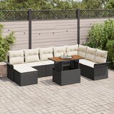 vidaXL 9-delni vrtni jedilni set z blazinami črna poli ratan akacija, (22091757) | Shoptok.si