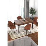 Hanah home trpezarijski set Via, sto na razvlačenje i 4 stolice, ploča u dekoru drveta Baroque, terakota tkanina Jerry | Eponuda.com
