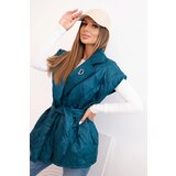 Kesi Włoski Women's quilted vest with a belt and wide collar sea green Cijene