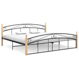 Kovina Posteljni okvir črna kovina in trdna hrastovina 200x200 cm | Shoptok.si