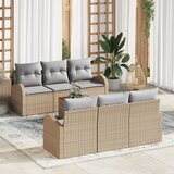 vidaXL 7-delna vrtna sofa skupina z blazinami Bež Poli ratan Akacija | Shoptok.si