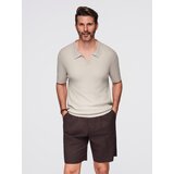 Ombre Men's buttonless polo shirt with open collar - light grey | Shoptok.si