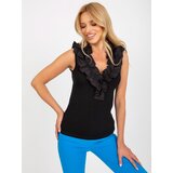 Fashion Hunters Black ribbed top with ruffles at neckline | Shoptok.si