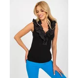 Fashion Hunters Black ribbed top with ruffles at neckline