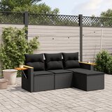 Maison Chic Seti vrtnega pohištva - Vrtna garnitura - Vrtni pohištvo set 4-delna z blazinami črna poli ratan, (21819214) | Shoptok.si