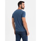 Ombre Men's T-shirt with button neckline and suede trim - dark blue | shoptok.hr