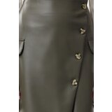 Trendyol Khaki Faux Leather Midi Woven Skirt | Eponuda.ba